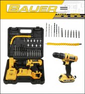 Bauer Power Tools 36 Volt 5,0 Amper Darbeli Metal Şanzuman +27 Parça Set Şarjlı Vidalama Matkap