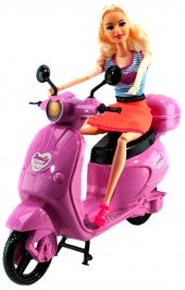 Oyuncak Kız Bebek Pembe Scooter Motosikletli Sonsuz Hareket Özellikli Bebek