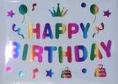 Happy Birthday Karışık Renk Holografik Balon Yazısı Sticker (1 Adet)