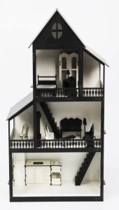 WoodyLife Ahşap Oyuncak Ev 80 cm Siyah Ev Barbie Ve Lol Uyumlu Çocuk Oyuncak Ev