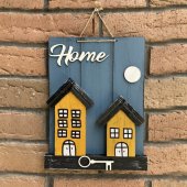 Home Keys Ahşap Ev Detaylı El Yapımı Askılı Anahtarlık Mavi