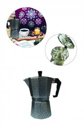SPRENDA   Ocaküstü Desenli Gri Moka Pot 6 Fincanlık Kahve Espresso Cezvesi DESENLİ