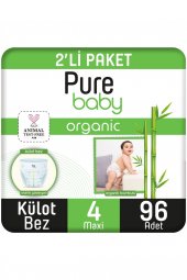Pure Baby Organik Bambu Özlü Külot Bez 2Li Paket 4 Numara Maxi 96 Adet
