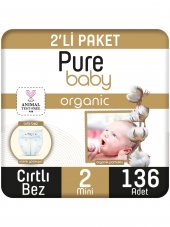 Pure Baby Organik Pamuklu Cırtlı Bez 2Li Paket 2 Numara Mini 136 Adet