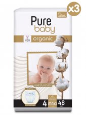 Pure Baby Organik Pamuklu Cırtlı Bez 3Lü Paket 4 Numara Maxi 144 Adet