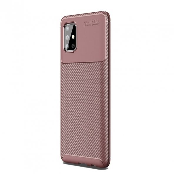 KNY Samsung Galaxy A31 Kılıf Karbon Desenli Lux Negro Silikon Kahverengi