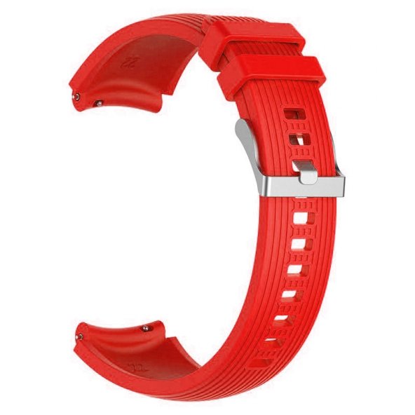 KNY Samsung Galaxy Watch 42mm (20mm) İçin Çizgili Silikon Kayış-Kordon Kırmızı