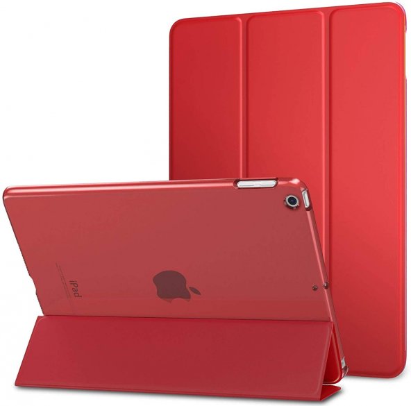 KNY Apple İpad Air Kılıf Standlı Kapaklı Arkası Şeffaf Sert Smart Case Kırmızı Kırmızı