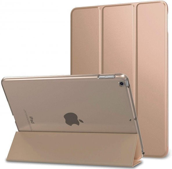 KNY Apple İpad 10.2 Kılıf Standlı Kapaklı Arkası Şeffaf Sert Smart Case Gold Gold