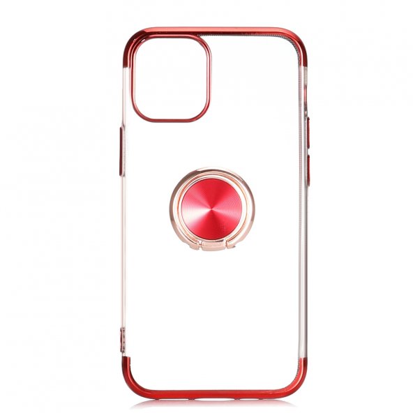 KNY Apple İphone 12 Pro Kılıf 4 Köşe Renkli Yüzüklü Manyetik Gess Silikon Kırmızı