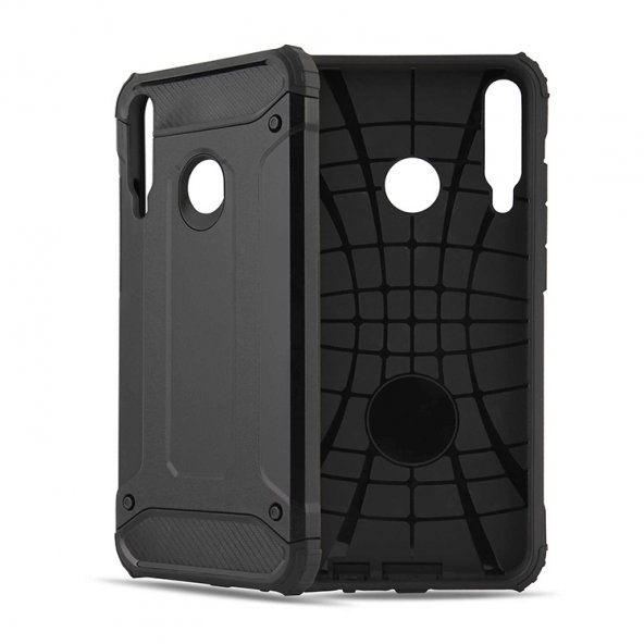 KNY Huawei P40 Lite E Kılıf Çift Katmanlı Armour Case Siyah