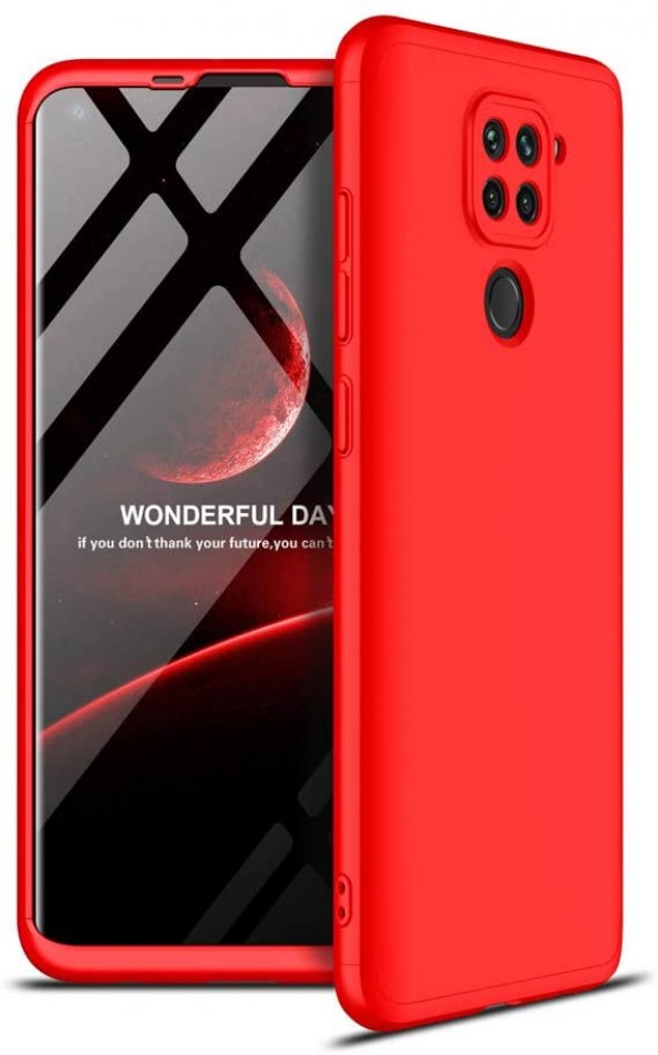 KNY Xiaomi Redmi Note 9 Kılıf 3 Parça 360 Zore Ays Kapak Kırmızı