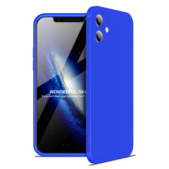 KNY Apple İphone 12 Mini Kılıf 3 Parça 360 Zore Ays Kapak Mavi