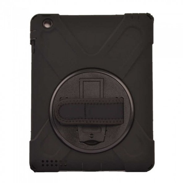 Apple iPad Air 2 - 9.7 inç El Tutma Aparatlı Taşıma Askılı Zırhlı Tam Korumalı Tablet Kılıfı (A1566/A1567)