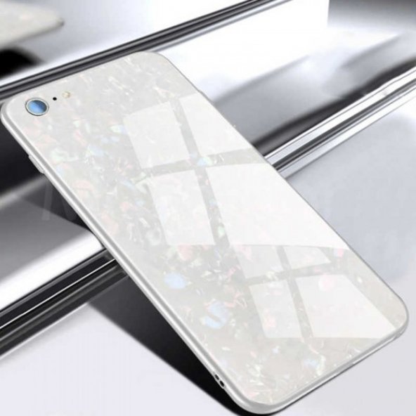 Apple iPhone 7 Darbeye Dayanıklı Mermer Desenli Cam Silikon Kapak