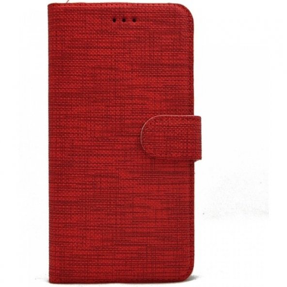 KNY Samsung Galaxy M20 Kılıf Kumaş Desenli Cüzdanlı Standlı Kapaklı Kılıf Kırmızı