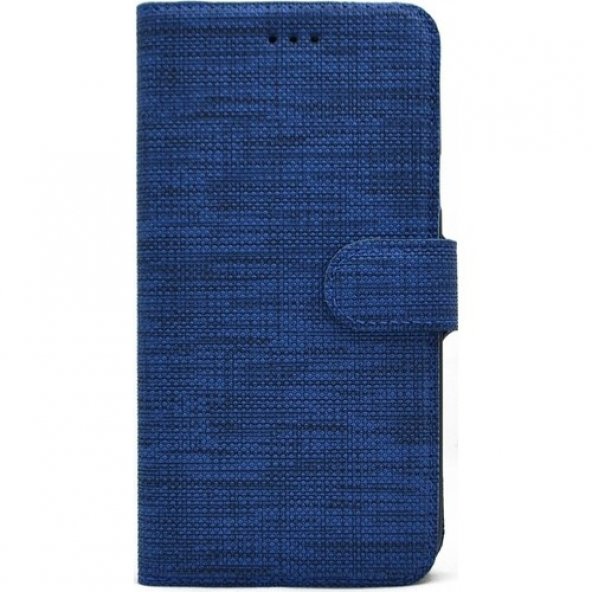 KNY Huawei Y6 2019 Kılıf Kumaş Desenli Cüzdanlı Standlı Kapaklı Kılıf Mavi