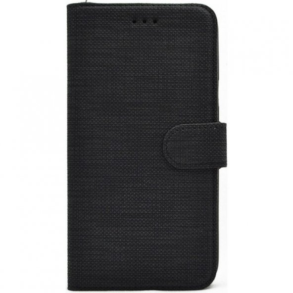 KNY Apple İphone 12 Pro Max Kılıf Kumaş Desenli Cüzdanlı Standlı Kapaklı Kılıf Siyah