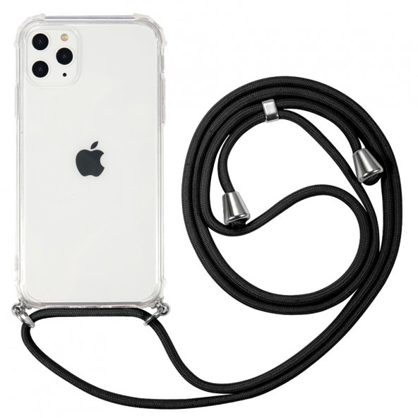 Pilanix Apple İphone 11 Pro Kılıf İpli Askılı Ultra Koruma Antishock Silikon Siyah