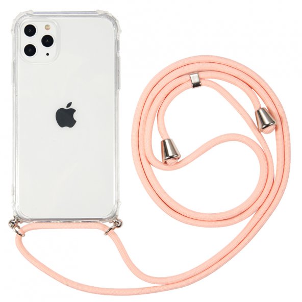 Pilanix Apple İphone 11 Pro Kılıf İpli Askılı Ultra Koruma Antishock Silikon Pembe
