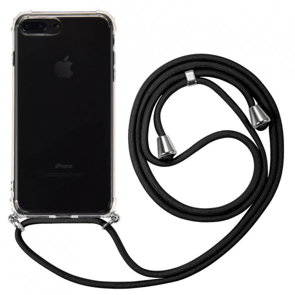 Pilanix Apple İphone 8 Plus Kılıf İpli Askılı Ultra Koruma Antishock Silikon Siyah