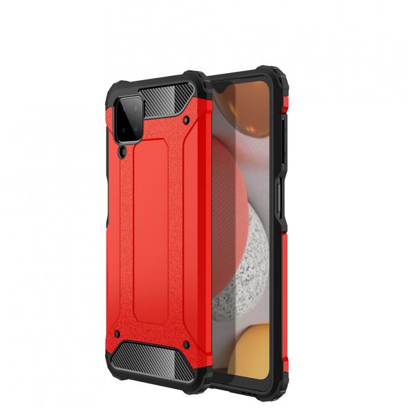 Pilanix Samsung Galaxy A12 Kılıf Çift Katmanlı Armour Case Kırmızı