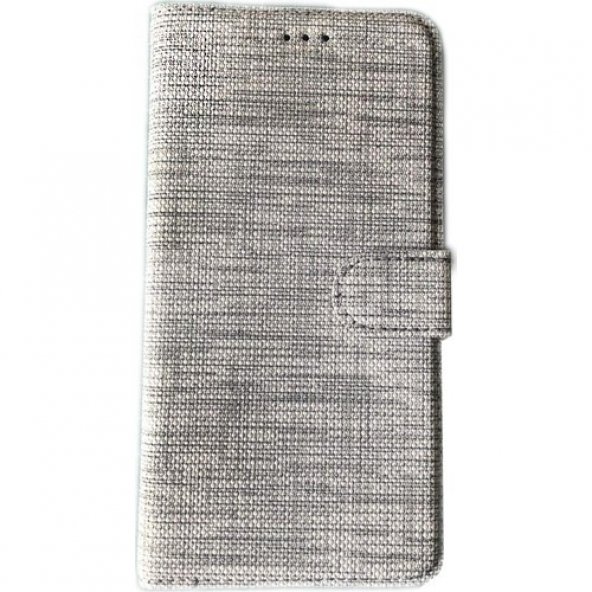 Pilanix Samsung Galaxy A21 Kılıf Kumaş Desenli Cüzdanlı Standlı Kapaklı Kılıf Gri