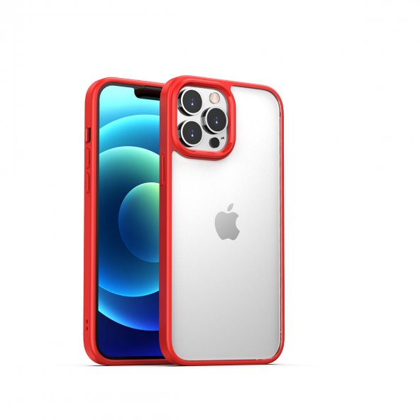 KNY Apple İphone 13 Pro Max Kılıf Renkli Silikon Kenarlı Hom Kapak Kırmızı