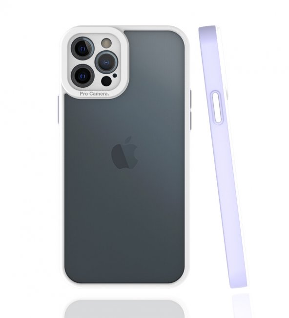 Pilanix Apple İphone 12 Pro Max Kılıf Renkli Silikon Kenarlı Kamera Korumalı Şeffaf Mima Kapak Mor