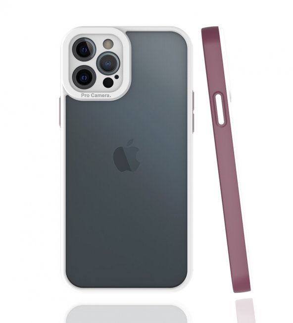 KNY Apple İphone 12 Pro Max Kılıf Renkli Silikon Kenarlı Kamera Korumalı Şeffaf Mima Kapak Bordo