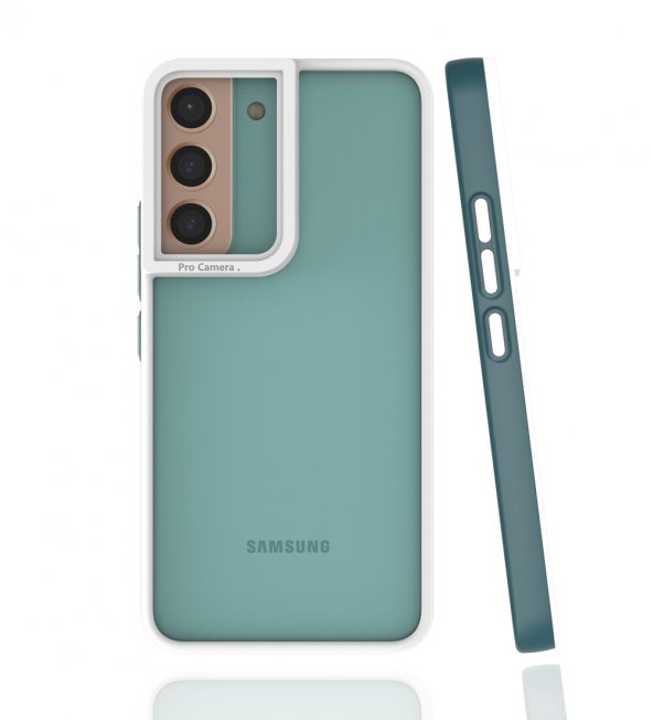 KNY Samsung Galaxy S22 Plus Kılıf Renkli Silikon Kenarlı Kamera Korumalı Şeffaf Mima Kapak Yeşil