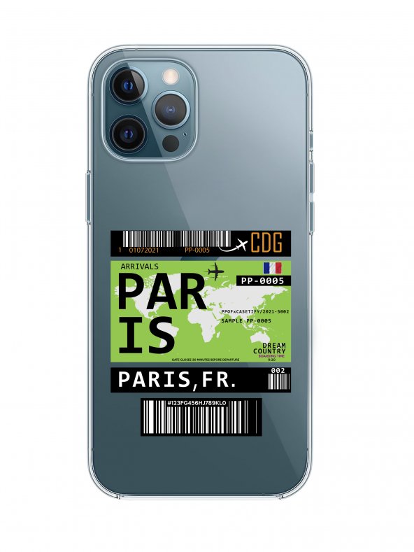 iPhone 12 Pro Max Paris Bilet Tasarımlı Premium Şeffaf Silikon Kılıf