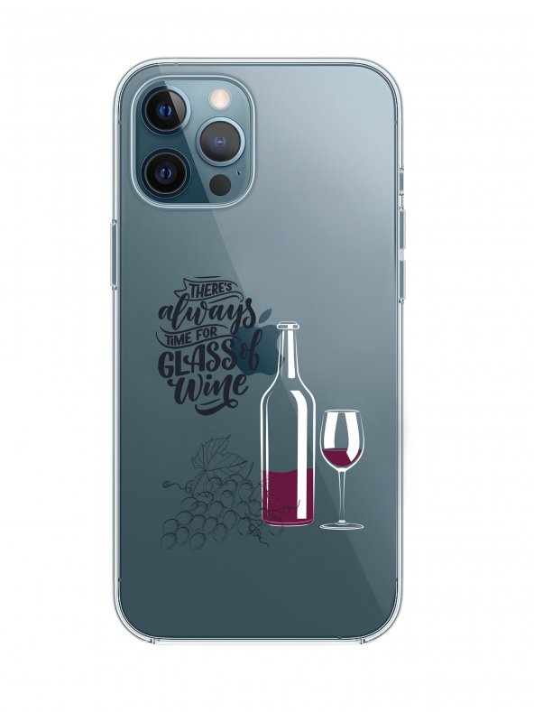 iPhone 12 Pro Max Wine Tasarımlı Premium Şeffaf Silikon Kılıf