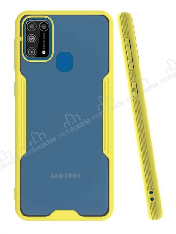 Eiroo Painted Samsung Galaxy M31 Kamera Korumalı Sarı Kılıf