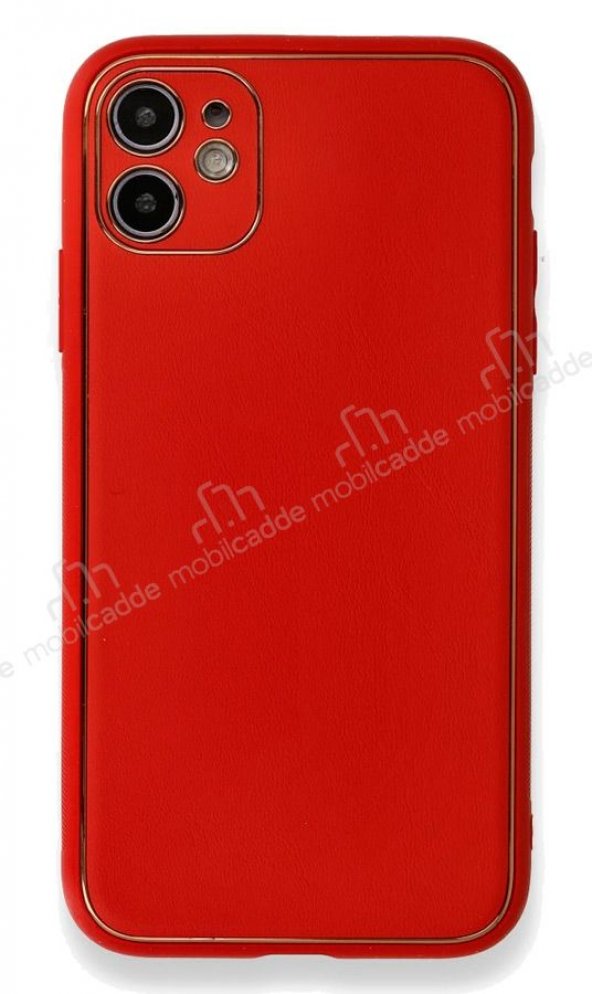 iPhone 11 Silikon Kenarlı Kırmızı Deri Kılıf