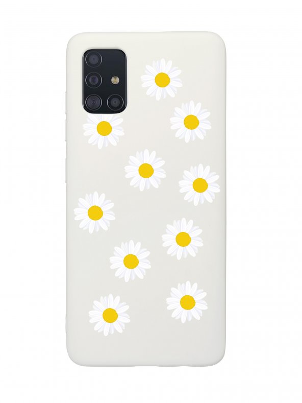 Samsung A51 Bahar Papatyaları Desenli Premium Silikonlu Beyaz Telefon Kılıfı