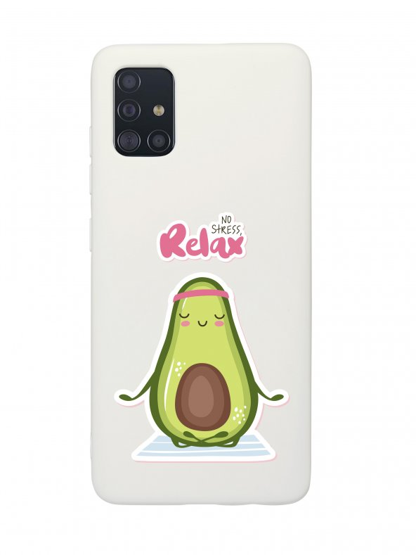 Samsung A51 Relax Avocado Desenli Premium Silikonlu Beyaz Telefon Kılıfı