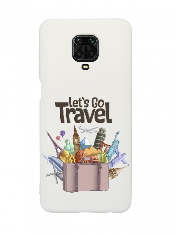 Xiaomi Redmi Note 9 Pro Lets Go Travel Desenli Premium Silikonlu Beyaz Telefon Kılıfı