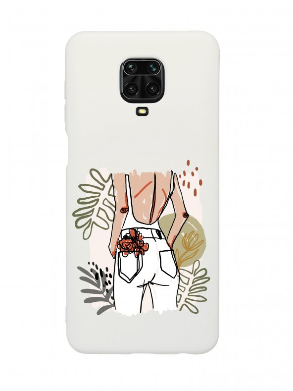 Xiaomi Redmi Note 9S Women With Flowers Desenli Premium Silikonlu Beyaz Telefon Kılıfı