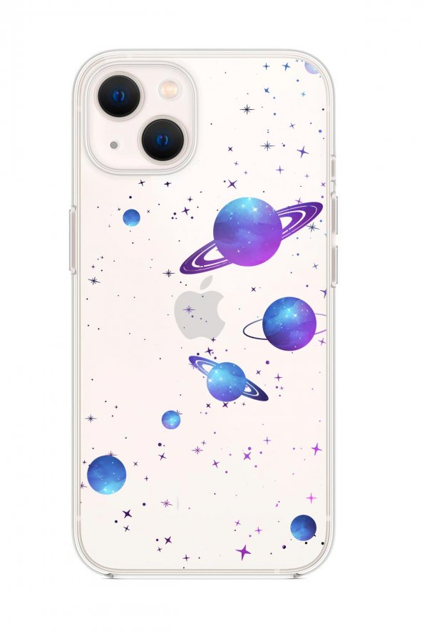 iPhone 13 Galaxy and Stars Desenli Premium Silikonlu Şeffaf Telefon Kılıfı