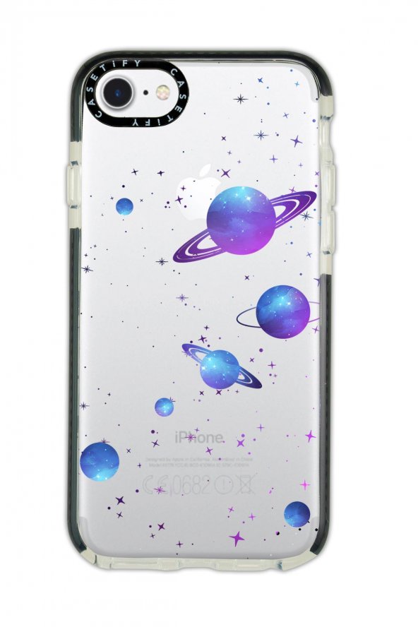 iPhone 8 Casetify Galaxy And Stars Desenli Anti Shock Premium Silikonlu Siyah Kenar Detaylı Telefon Kılıfı