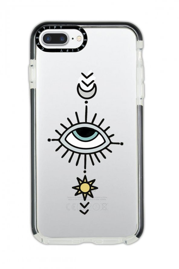 iPhone 8 Plus Casetify Nazar Göz Desenli Anti Shock Premium Silikonlu Siyah Kenar Detaylı Telefon Kılıfı