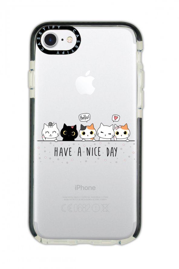 iPhone 7 Casetify Şirin Kedicikler Desenli Anti Shock Premium Silikonlu Siyah Kenar Detaylı Telefon Kılıfı