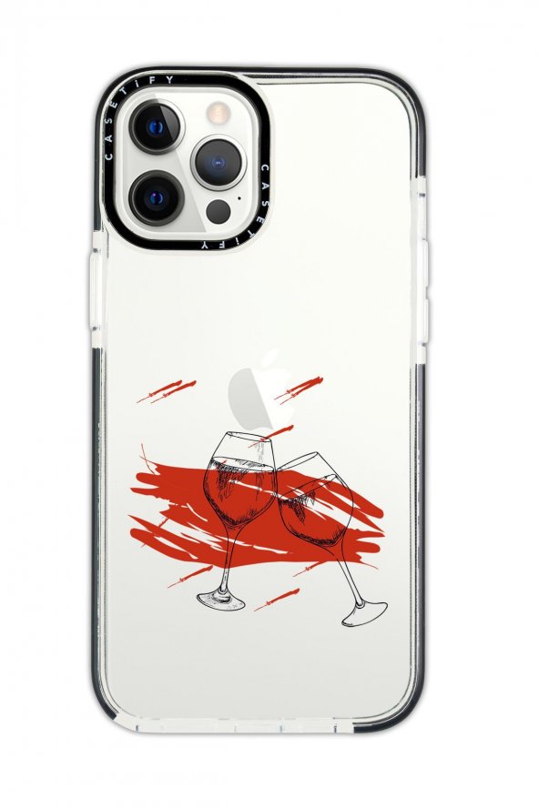 iPhone 12 Pro Max Casetify Spilled Wine Desenli Anti Shock Premium Silikonlu Siyah Kenar Detaylı Telefon Kılıfı