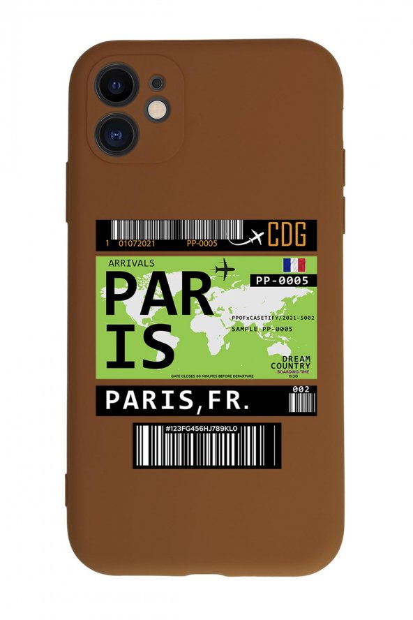 iPhone 11 Paris Ticket Kamera Korumalı Kahverengi Lansman Kılıf Premium Silikonlu