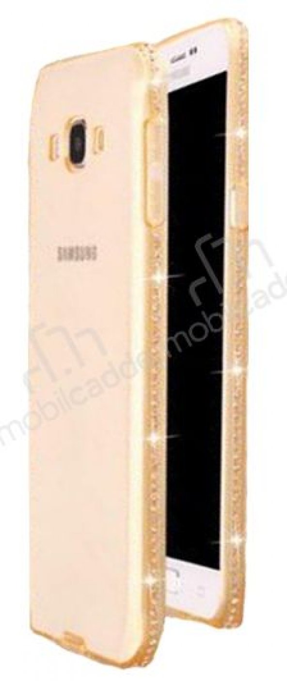 Dafoni Crystal Dream Samsung Galaxy A8 Taşlı Gold Silikon Kılıf