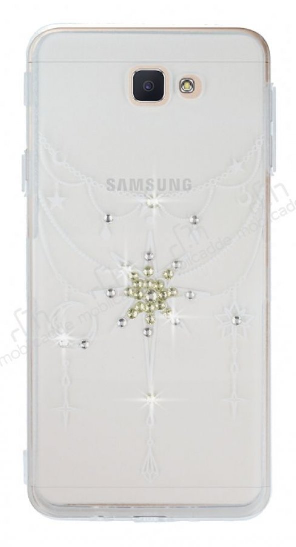 Samsung Galaxy J5 Prime Sarı Taşlı Yıldız Şeffaf Silikon Kılıf