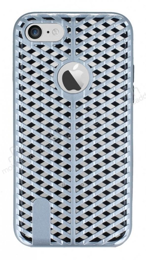 iPhone 7 Çift Katmanlı Delikli Silver Rubber Kılıf