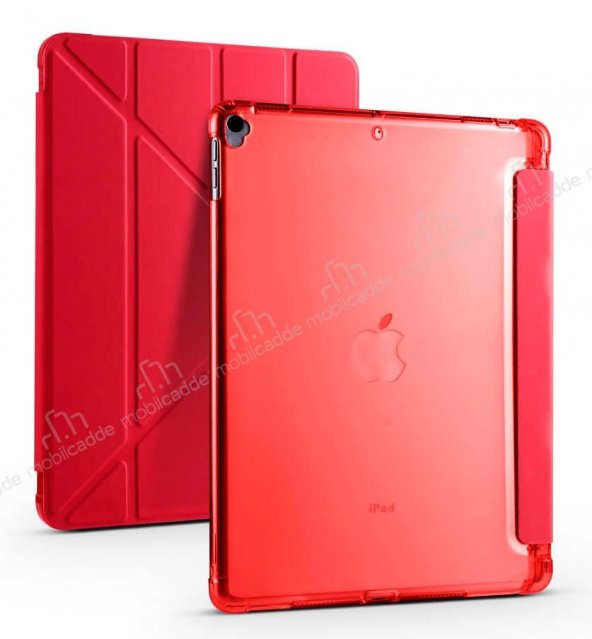 Eiroo Fold iPad 10.2 2020 Kalemlikli Standlı Kırmızı Kılıf