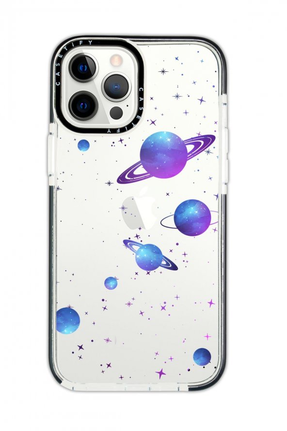 iPhone 11 Pro Max Casetify Galaxy And Stars Desenli Anti Shock Premium Silikonlu Siyah Kenar Detaylı Telefon Kılıfı